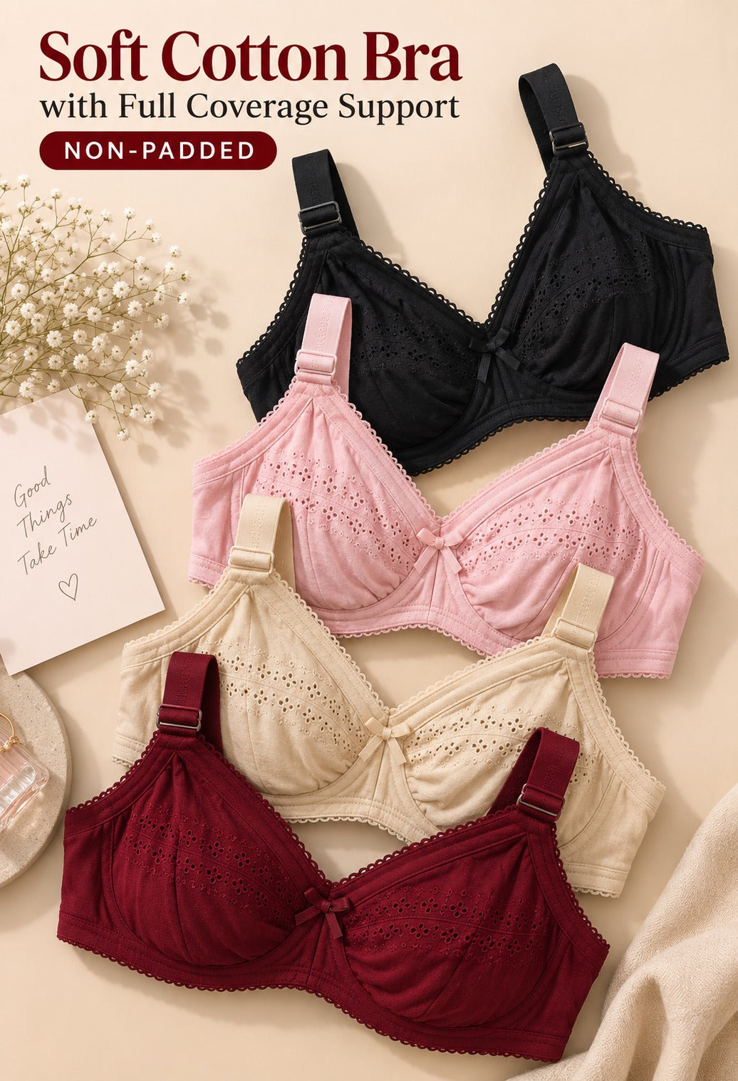 Soft Cotton Bra with Full Coverage Support
